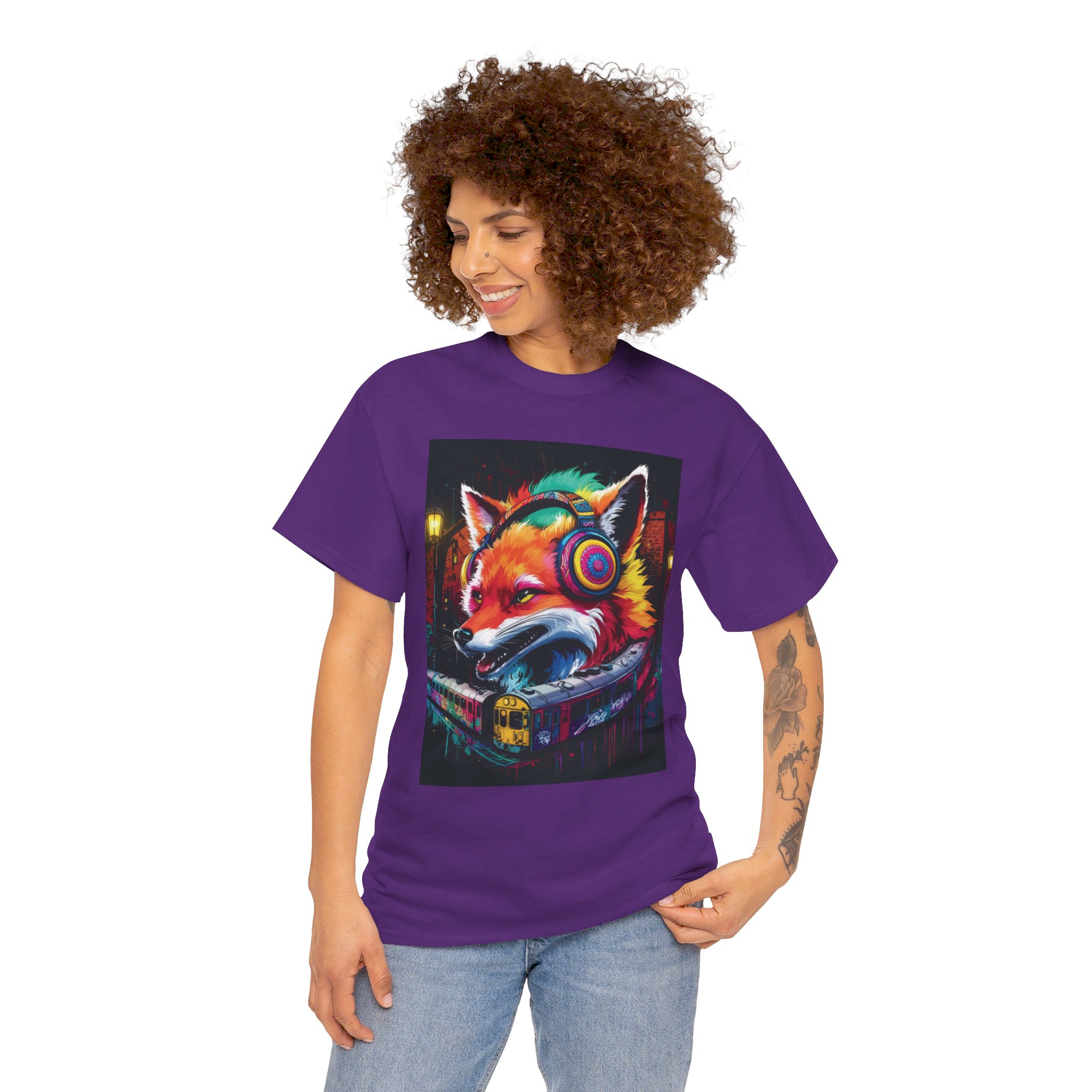 Fox Headphones - Unisex Heavy Cotton Tee - Image 3