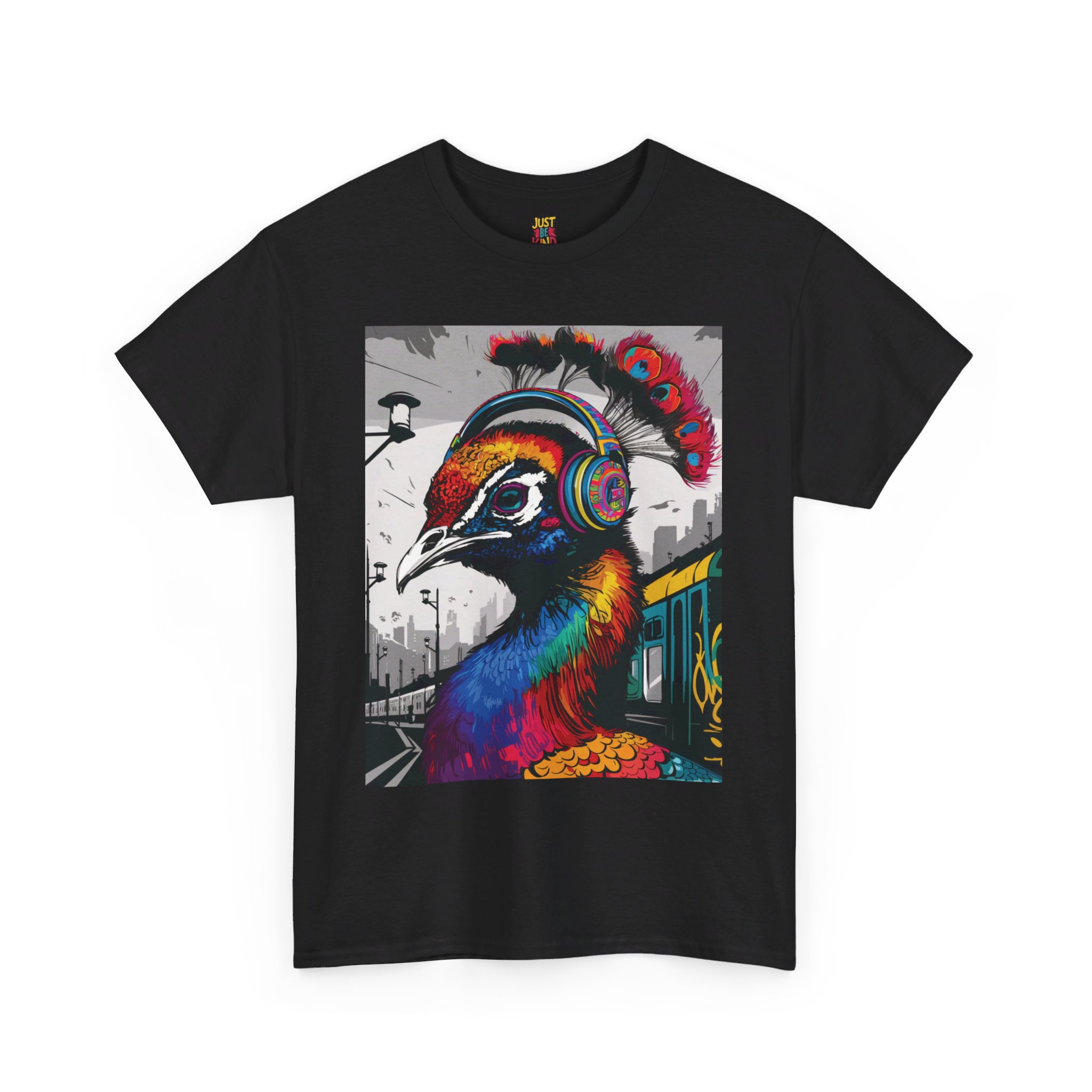 Peacock Headphones - Unisex Heavy Cotton Tee - Image 7