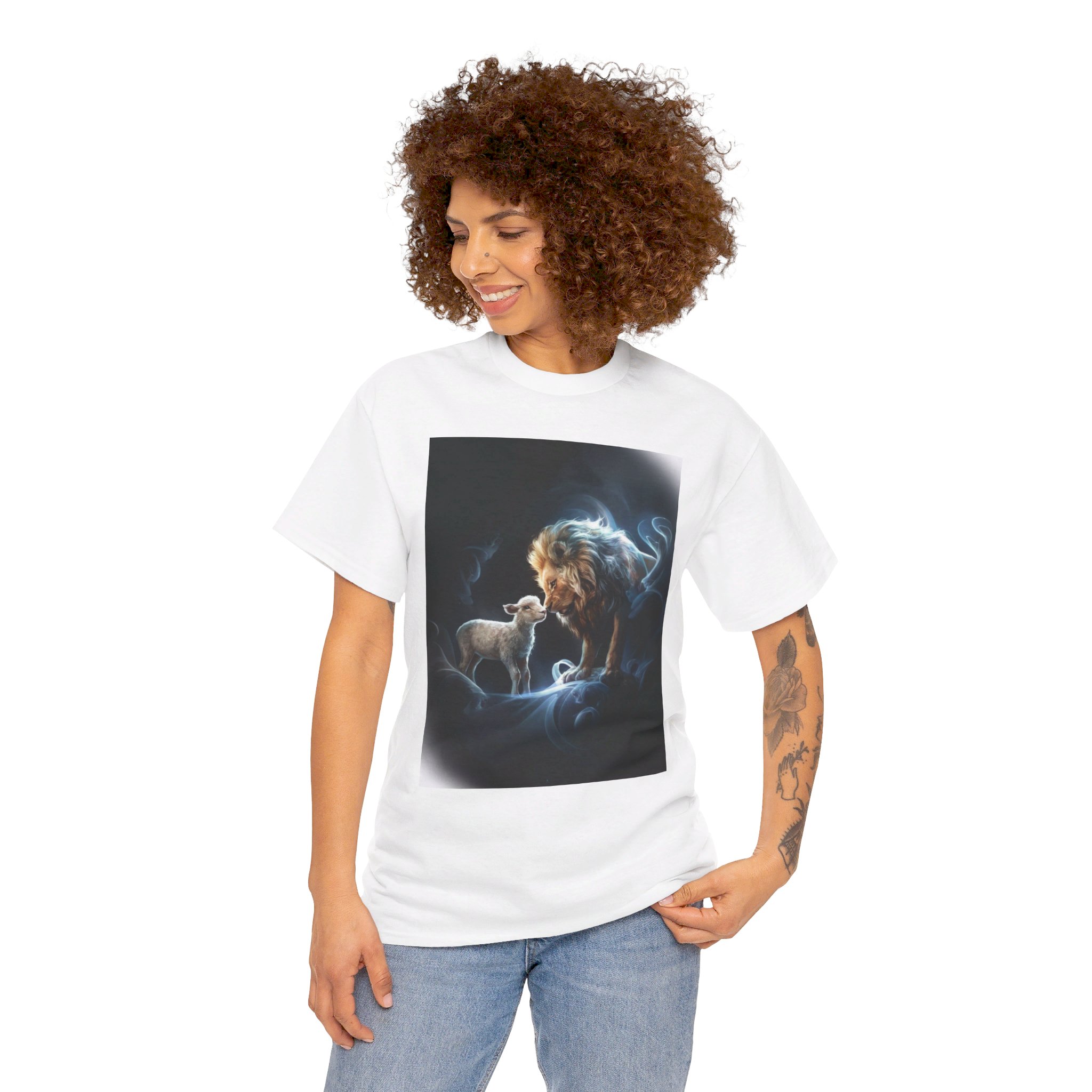 Lion and Lamb - Unisex Heavy Cotton Tee - Image 3