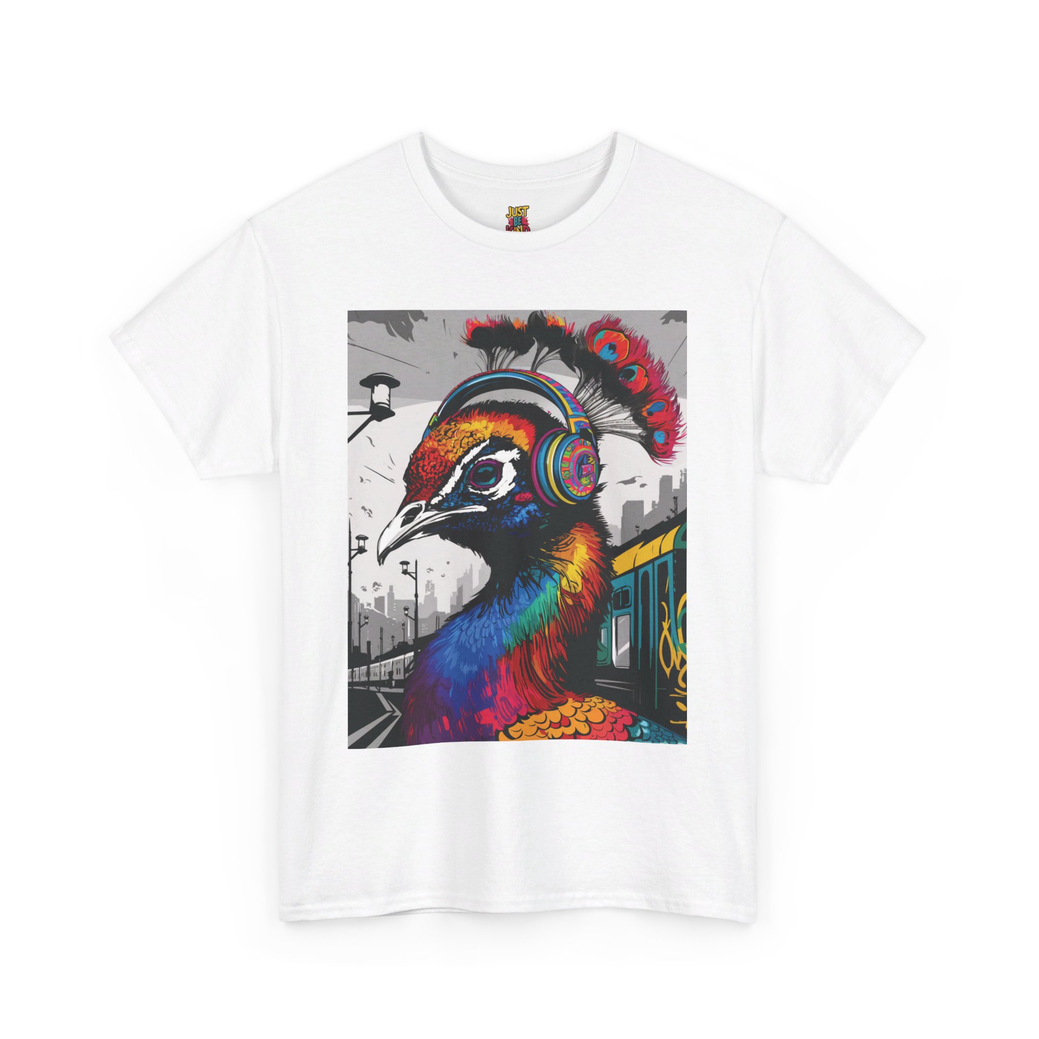 Peacock Headphones - Unisex Heavy Cotton Tee - Image 6