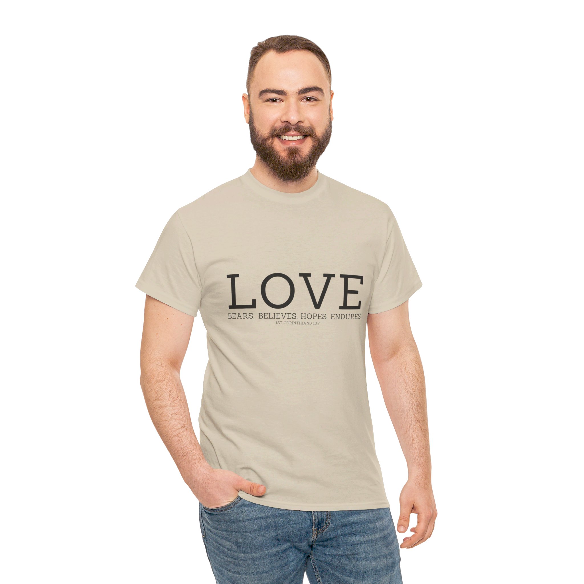 Love Bears. Believes. Hopes. Endures. - Unisex Heavy Cotton Tee - Image 4